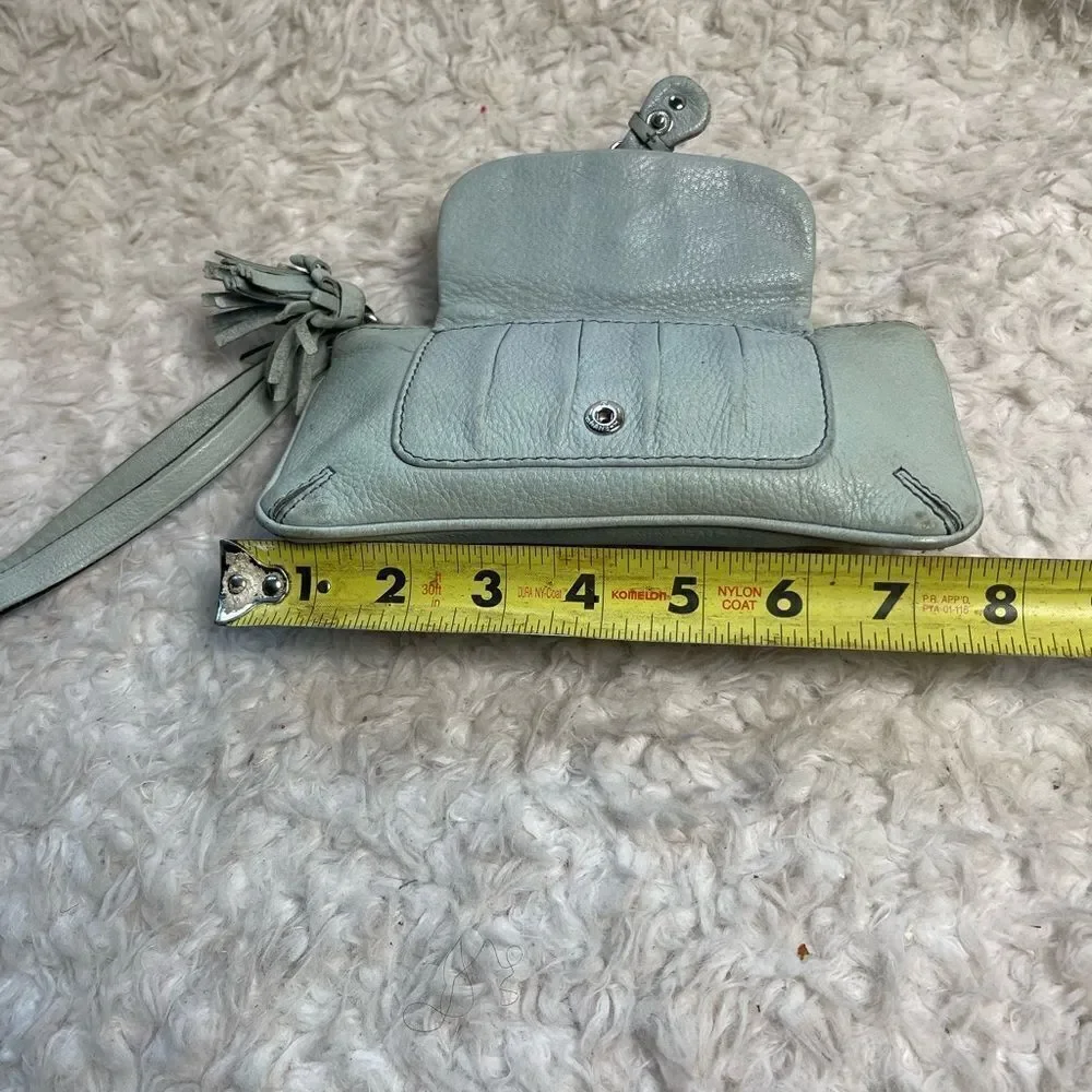 Vintage Juicy Couture leather Blue wristlet wallet tassel &silver tone accents